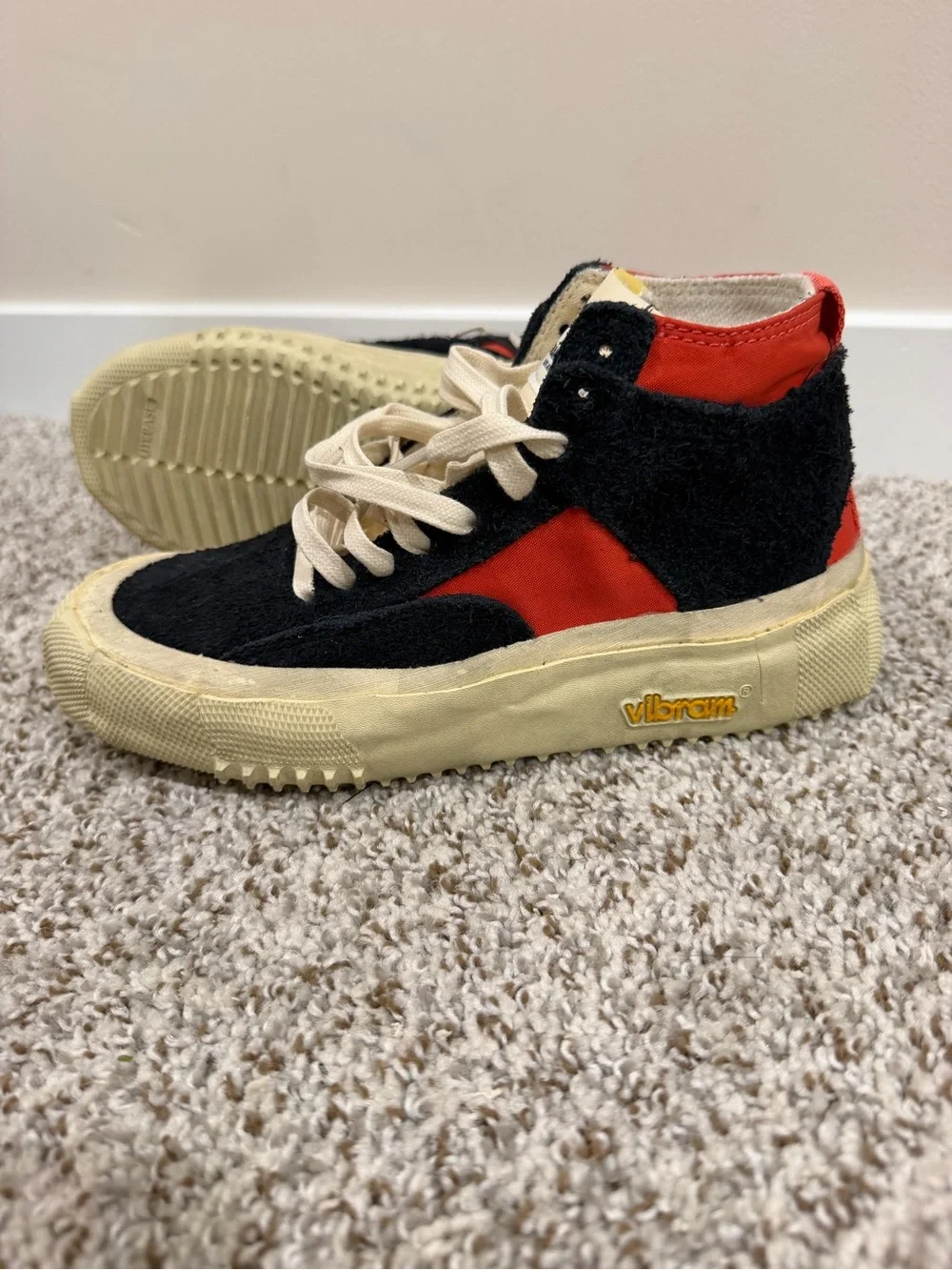 Vibram High-Top Sneakers in Black, Red, and Cream